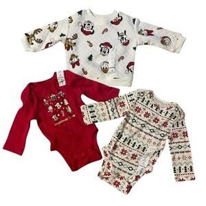 Disney Jumping Beans Christmas Baby Girl Lot 0-3M NWT Sweater & Onesies - Mickey